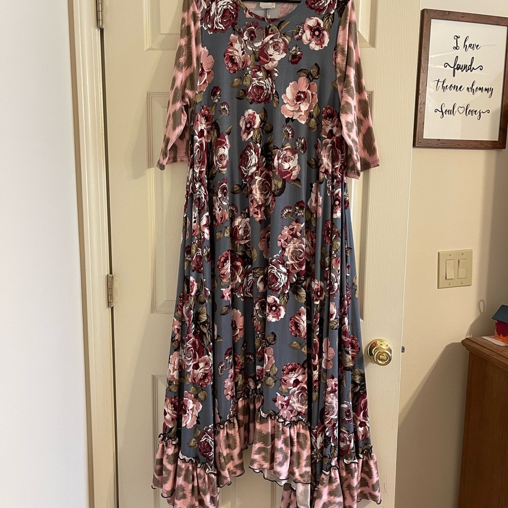 Zadie B’s maxi high low micro fiber dress, 3/4 length sleeve